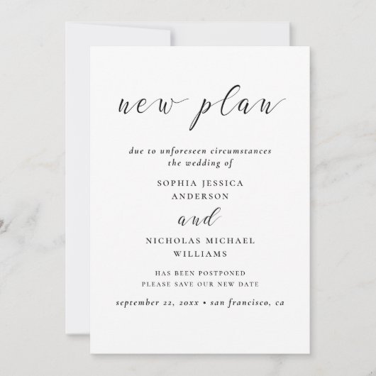 Schwarzweiß ändern das Datum. Moderner neuer Plan Save The Date (Vorderseite)