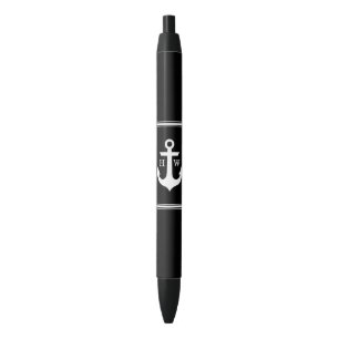 Schwarzweiss-Anker mit Monogramm Kugelschreiber