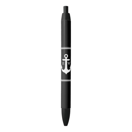 Schwarzweiss-Anker mit Monogramm Kugelschreiber (Vorderseite Vertikal)