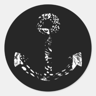 Schwarzweiß - Ankerfisch Kunst, Kultur und Kunst Runder Aufkleber