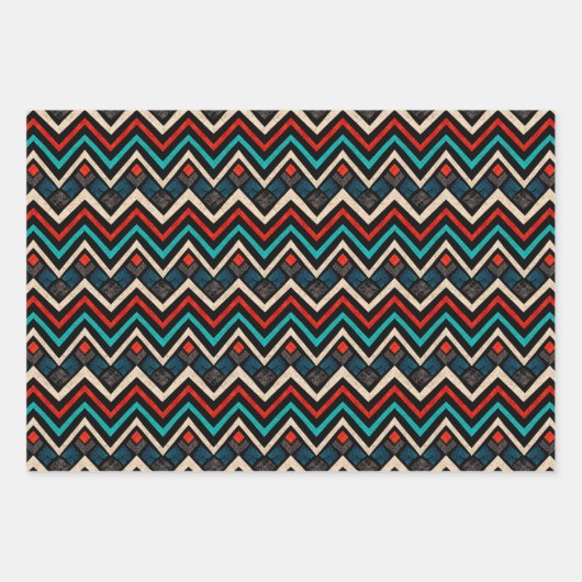 Schwarzweiß Aquamarin Beige Aztekenmuster Geschenkpapier Set (Vorderseite 2)
