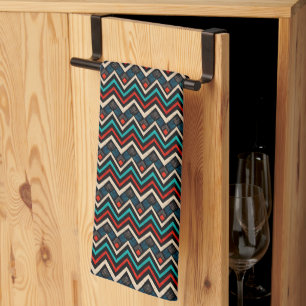 Schwarzweiß Aquamarin Beige Aztekenmuster Geschirrtuch