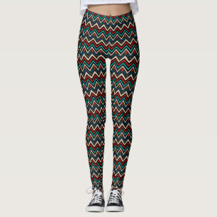 Schwarzweiß Aquamarin Beige Aztekenmuster Leggings