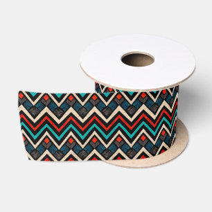 Schwarzweiß Aquamarin Beige Aztekenmuster Satinband