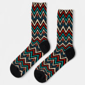 Schwarzweiß Aquamarin Beige Aztekenmuster Socken (Linkes Detail)
