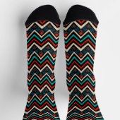 Schwarzweiß Aquamarin Beige Aztekenmuster Socken (Oben)