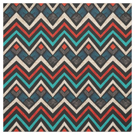Schwarzweiß Aquamarin Beige Aztekenmuster Stoff (Muster)