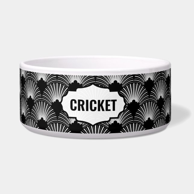 Schwarzweiß Art Deco Muster Monogram Napf (Vorderseite)