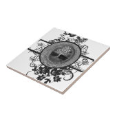 Schwarzweiss-Baum des Lebens mit Blumen Fliese (Seite)