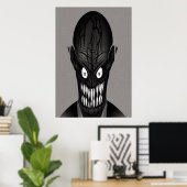 Schwarzweiß-beängstigende Monster-Kopf | AI Art Po Poster (Heimbüro)