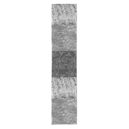 Schwarzweiss-Blätter-Druck-Tabellen-Läufer Kurzer Tischläufer (Vorderseite)