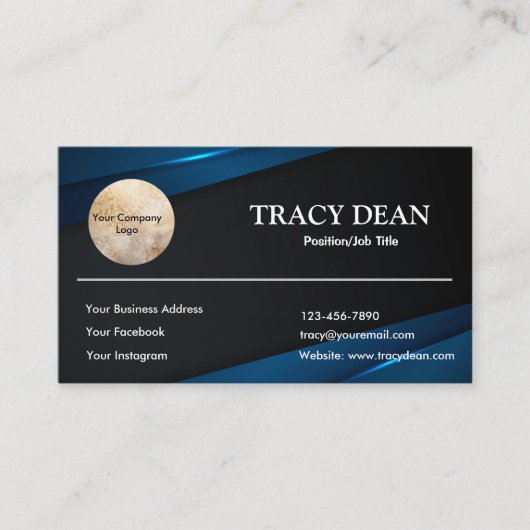 Schwarzweiß-Blau-kundenspezifisch Beruflich Visitenkarte (Vorderseite)