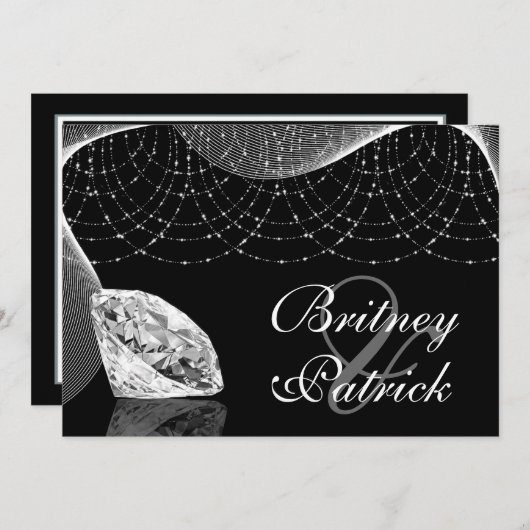 Schwarzweiss-Bling Diamant-Hochzeits-Einladungen Einladung (Vorne/Hinten)