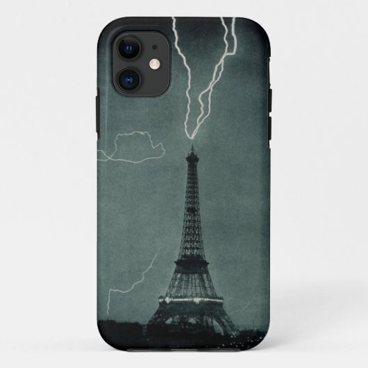Schwarzweiss-Blitzschlag-Eiffelturm-Kasten Case-Mate iPhone Hülle (Rückseite)