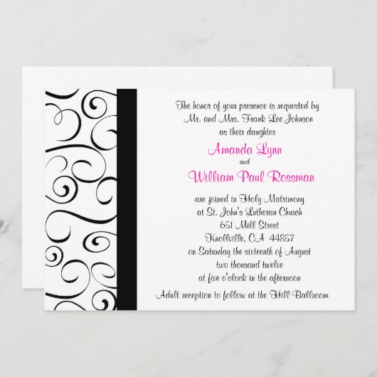 Schwarzweiss blühen Sie Hochzeits-Einladung Einladung (Vorne/Hinten)