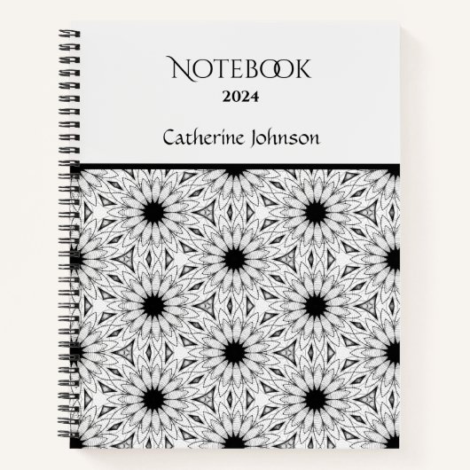 Schwarzweiß-Blume-Notebook Notizblock (Vorderseite)