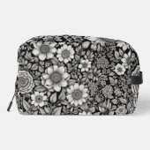 Schwarzweiß-Blume und Blätter Waschbeutel (Rückseite)