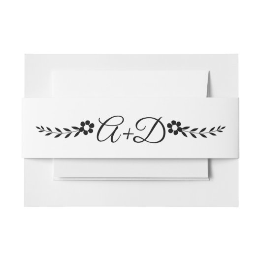 Schwarzweiß-Blume und Initialen Hochzeit Einladungsbanderole (Vorderseite Beispiel)