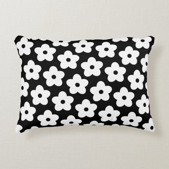 Schwarzweiß-Blume Y2K-Muster Dekokissen (Vorderseite)