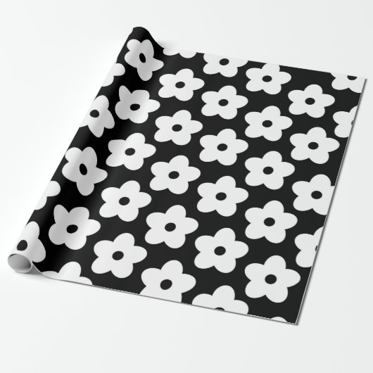 Schwarzweiß-Blume Y2K-Muster Geschenkpapier (Ungerollt)