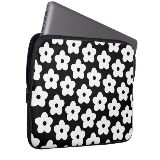 Schwarzweiß-Blume Y2K-Muster Laptopschutzhülle (Vorne Rechts)