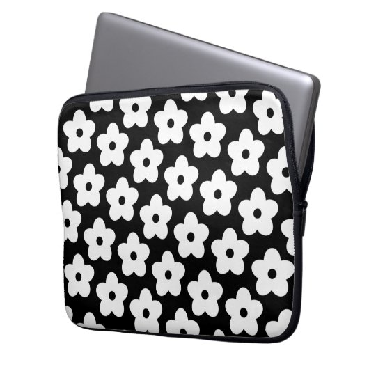 Schwarzweiß-Blume Y2K-Muster Laptopschutzhülle (Vorderseite Links)