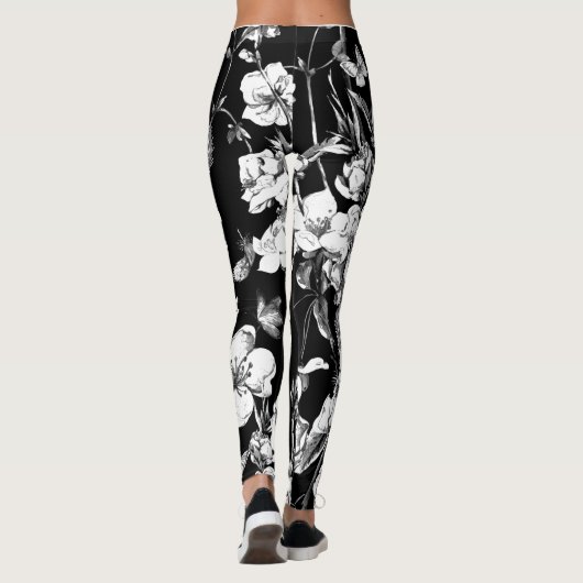 Schwarzweiss-Blumen Leggings (Rückseite)