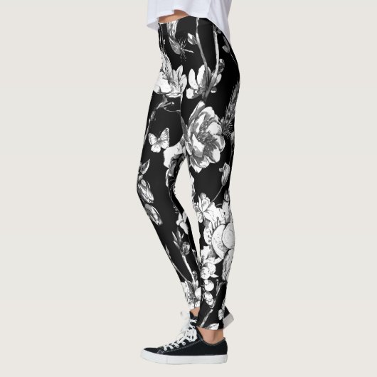 Schwarzweiss-Blumen Leggings (Links)
