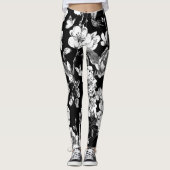Schwarzweiss-Blumen Leggings (Vorderseite)