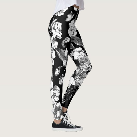 Schwarzweiss-Blumen Leggings (Rechts)