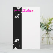 Schwarzweiss-Blumen-Notizblock Briefpapier (Stehend Vorderseite)