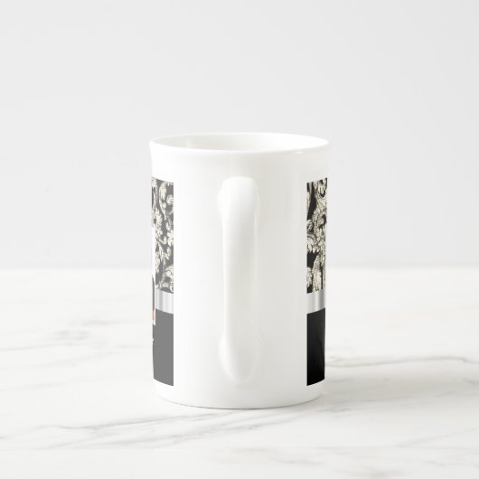 Schwarzweiss-Blumendamastschablone Porzellantasse (Rückseite)