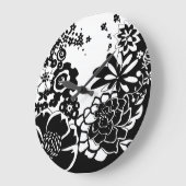 Schwarzweiss-Blumengarten-Grafik-Muster Große Wanduhr (Winkel)