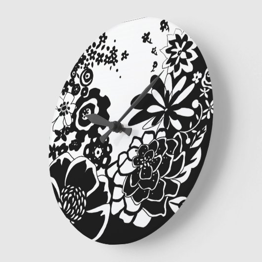 Schwarzweiss-Blumengarten-Grafik-Muster Große Wanduhr (Winkel)