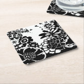 Schwarzweiss-Blumengarten-Grafik-Muster Rechteckiger Pappuntersetzer (angewinkelt)
