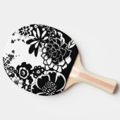 Schwarzweiss-Blumengarten-Grafik-Muster Tischtennis Schläger (Seitenansicht)