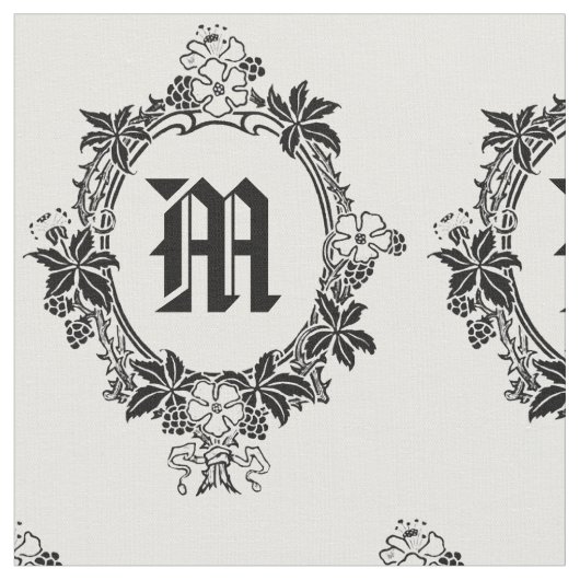 Schwarzweiss-Blumengrenze mit Monogramm Stoff (Nahaufnahme)