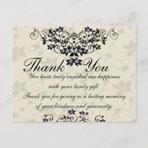 Schwarzweiss-Blumenhochzeit danken Ihnen zu Dankeskarte