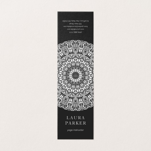 Schwarzweiss-BlumenMandala Visitenkarten (Außenseite Aufgefaltet)