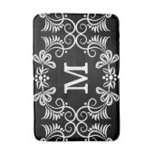 Schwarzweiss-Blumenmuster mit Monogramm Badematte (Vorderseite Vertikal)