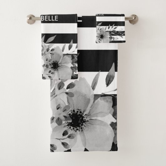 Schwarzweiss-Blumenstreifen Badhandtuch Set (Insitu)