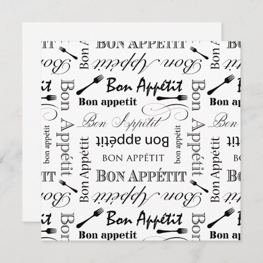 Schwarzweiss-Bon Appetit Vintager französischer Einladung (Vorne/Hinten)