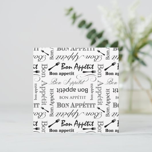 Schwarzweiss-Bon Appetit Vintager französischer Einladung (Stehend Vorderseite)
