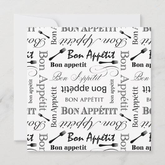 Schwarzweiss-Bon Appetit Vintager französischer Einladung (Vorderseite)