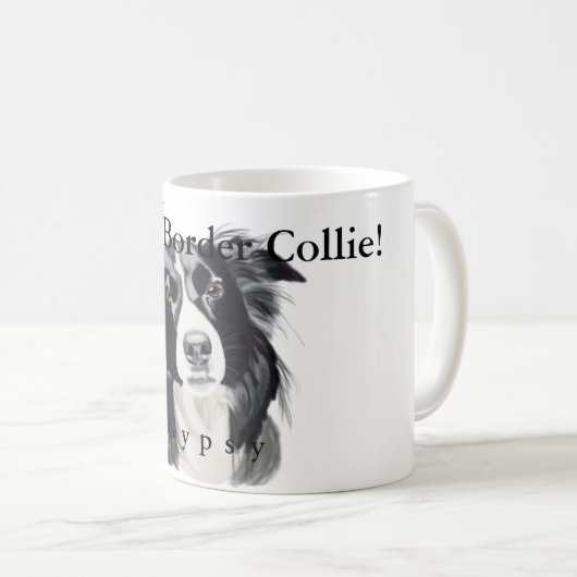 Schwarzweiss-Border-Collie-Porträt Kaffeetasse (VorderseiteRechts)