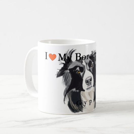 Schwarzweiss-Border-Collie-Porträt Kaffeetasse (Vorderseite Links)