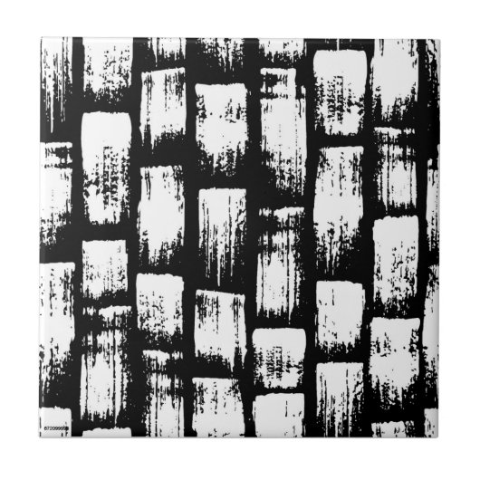 Schwarzweiß-Brush Abstrakt Fliese (Vorderseite)
