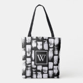 Schwarzweiß-Brush Abstrakt Tasche (Rückseite)