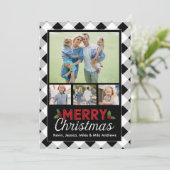 Schwarzweiss-Büffel-karierte WeihnachtsFoto-Karte Feiertagskarte (Stehend Vorderseite)