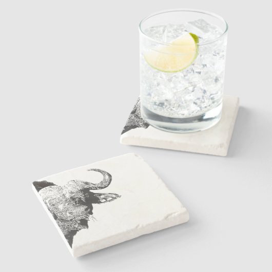 Schwarzweiss-Büffel Steinuntersetzer (Seitenansicht)